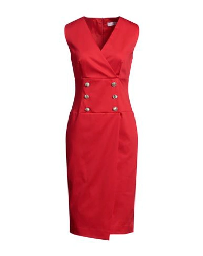 Clips More Woman Midi Dress Red Size 4 Cotton, Elastane
