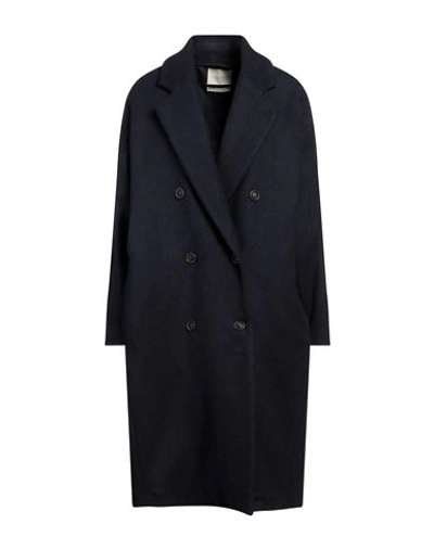 Momoní Woman Coat Navy Blue Size 8 Wool, Lyocell, Polyamide