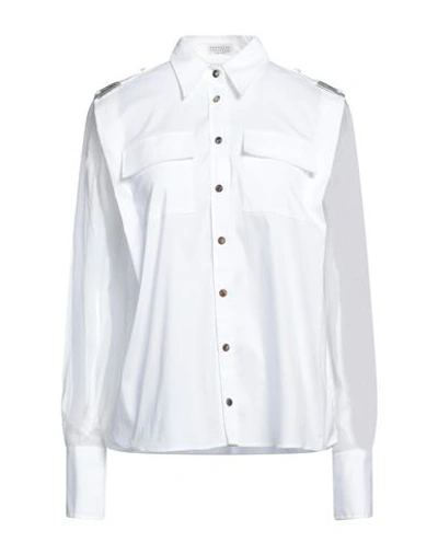 Brunello Cucinelli Woman Shirt White Size M Cotton, Polyamide, Elastane, Brass, Silk