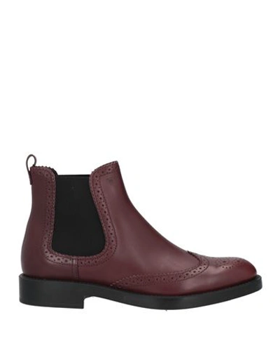 Tod's Woman Ankle Boots Burgundy Size 6 Soft Leather In Red