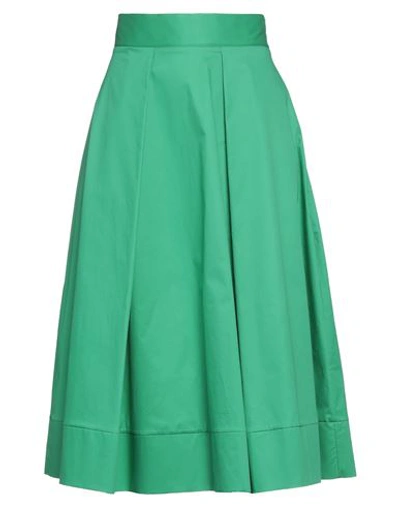 Milva Mi Woman Midi Skirt Green Size L Cotton, Elastane In Green