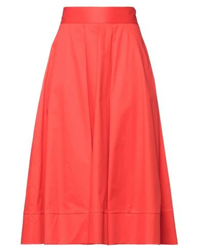 Milva Mi Woman Midi Skirt Red Size L Cotton, Elastane