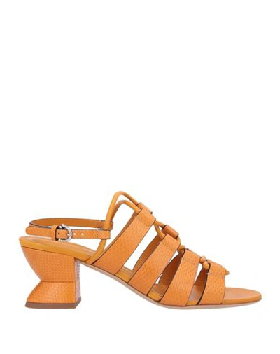 Ferragamo Woman Sandals Orange Size 9.5 Soft Leather