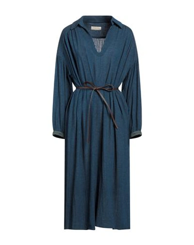 Momoní Woman Midi Dress Blue Size 12 Viscose, Virgin Wool