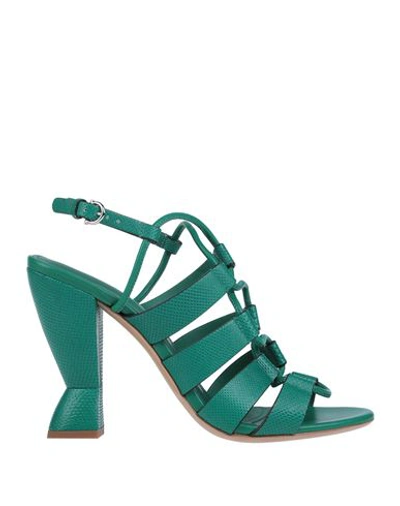 Ferragamo Woman Sandals Green Size 11 Soft Leather
