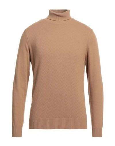 Angelo Nardelli Man Turtleneck Camel Size 40 Merino Wool, Viscose, Polyamide, Cashmere In Beige