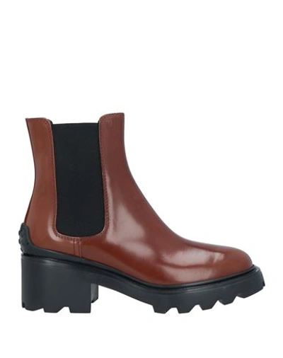 Tod's Woman Ankle Boots Brown Size 7 Soft Leather, Textile Fibers