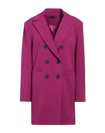 Amnè Woman Overcoat & Trench Coat Magenta Size 10 Polyester, Viscose, Elastane