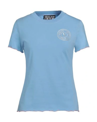 Versace Jeans Couture Woman T-shirt Sky Blue Size L Cotton, Elastane