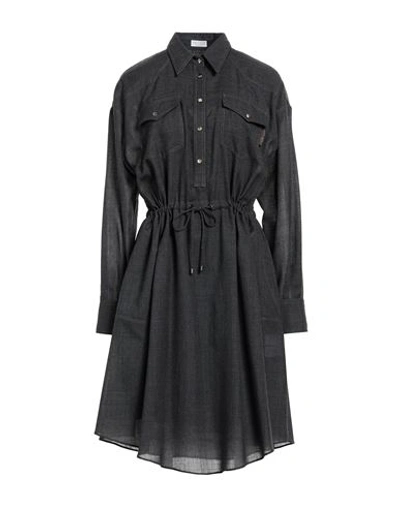 Brunello Cucinelli Woman Midi Dress Lead Size 3xl Virgin Wool, Brass In Grey