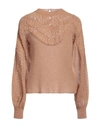 Alberta Ferretti Woman Sweater Camel Size 4 Mohair Wool, Polyamide, Virgin Wool, Elastane In Beige