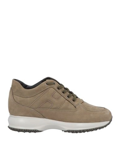 Hogan Woman Sneakers Khaki Size 9.5 Soft Leather In Beige