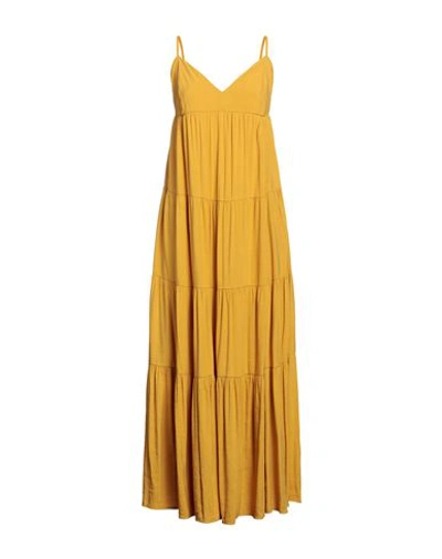 White Wise Woman Maxi Dress Mustard Size 8 Viscose, Linen In Yellow