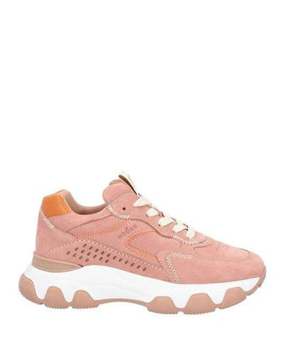 Hogan Woman Sneakers Pastel Pink Size 6 Soft Leather, Textile Fibers
