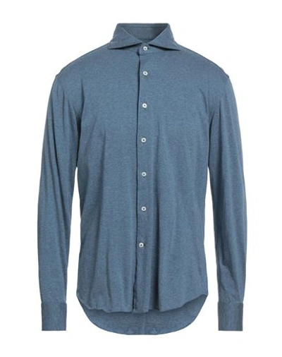 Alessandro Gherardi Man Shirt Slate Blue Size 16 Cotton