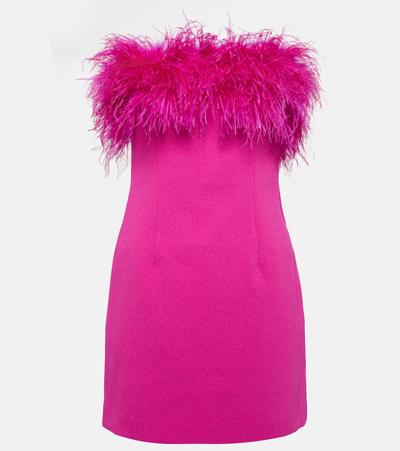 Rebecca Vallance Feather-trimmed Crêpe Minidress In Pink