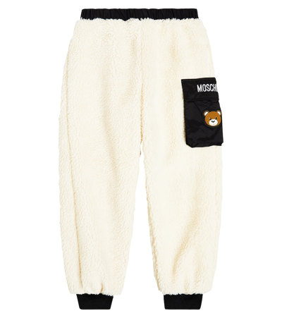 Moschino Kids' Faux-fur Track Trousers In White