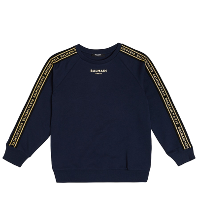 Balmain Kids' Glitter Logo-print Cotton Sweatshirt In Blue