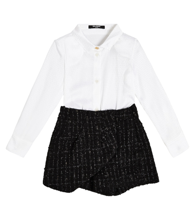 Balmain Kids' Hemdblusenkleid Aus Einem Baumwollgemisch In Black