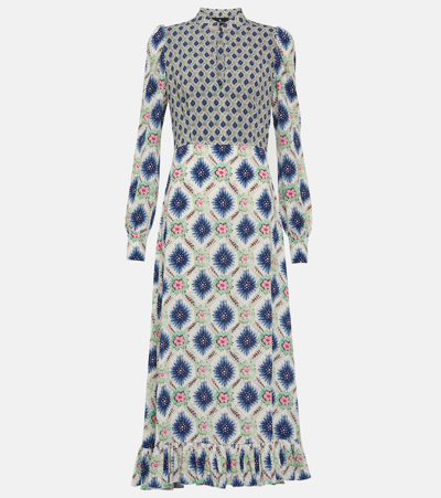 Etro Patterned Midi Dress With Contrast Bib In Purple