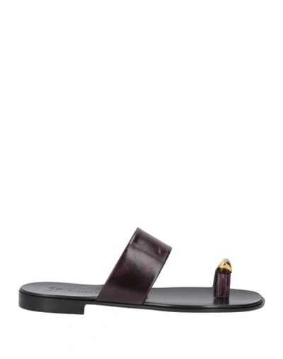 Giuseppe Zanotti Man Toe Strap Sandals Deep Purple Size 11 Soft Leather In Purple