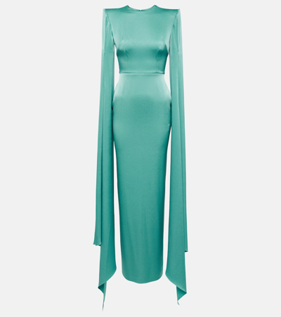 Alex Perry Bennett Cape Satin Gown In Green