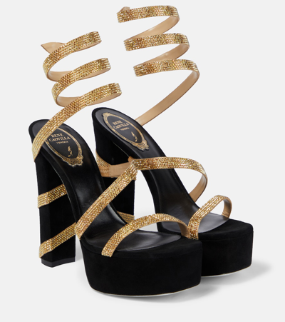 René Caovilla Women's 130mm Suede Ankle-wrap Platform Sandals In Gold