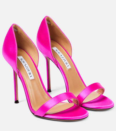 Aquazzura Uptown 缎面高跟凉鞋 In Fuchsia