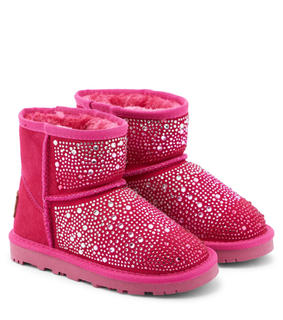 Monnalisa Kids' Crystal-embellished Suede Boots In Fuchsia