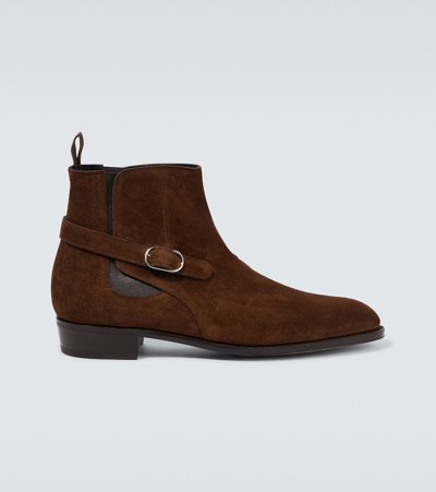 John Lobb Masons Buckled Suede Chelsea Boots In Brown