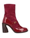 Rochas Woman Ankle Boots Burgundy Size 9 Soft Leather In Red