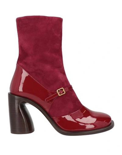 Rochas Woman Ankle Boots Burgundy Size 9 Soft Leather In Red
