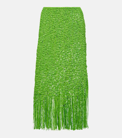 Roberta Einer Element Fringed Cotton Midi Skirt In Green