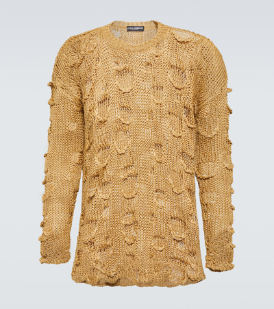 Dolce & Gabbana Distressed Pullover Aus Leinen In Beige