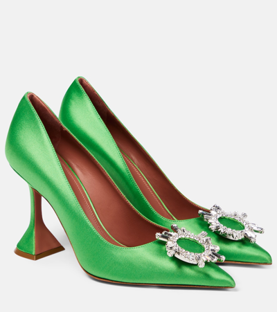 Amina Muaddi Begum 70 Crystal-embellished Satin Slingback Pumps In Green