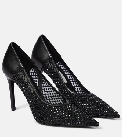 Stella Mccartney Iconic Embellished Mesh And Faux Leather Pumps In Black