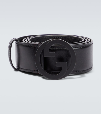 Gucci Interlocking G Leather Belt In Black