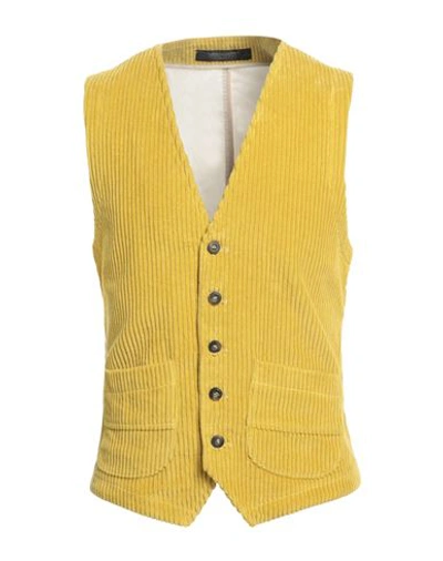 Messagerie Man Tailored Vest Yellow Size 38 Cotton, Elastane