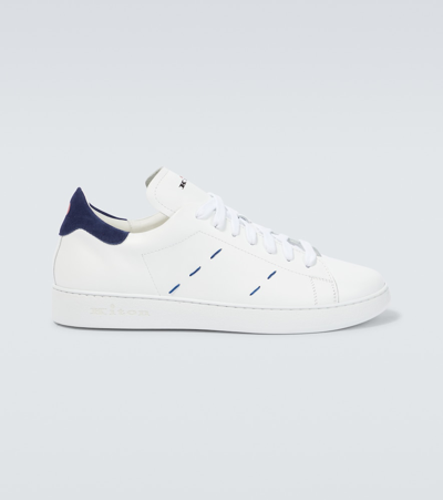 Kiton Stitched Leather Sneakers In White