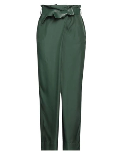 Ferragamo Woman Pants Dark Green Size 12 Viscose, Silk, Lambskin