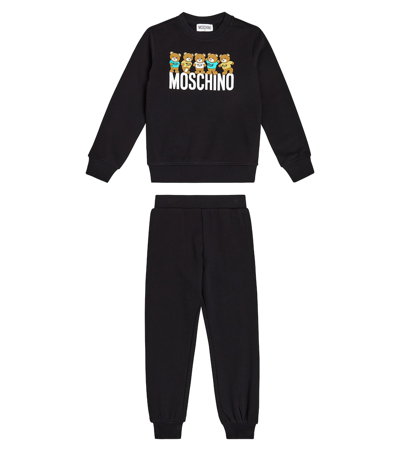 Moschino Kids' Teddy Bear Cotton Sweatshirt And Sweatpants Set In Black