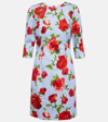 Carolina Herrera Floral-print Stretch-cotton Poplin Mini Dress In Blue