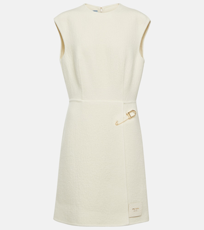 Prada Embellished Wool-blend Minidress In Neutral