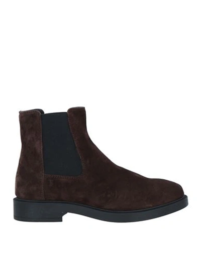 Tod's Woman Ankle Boots Dark Brown Size 5 Soft Leather, Textile Fibers