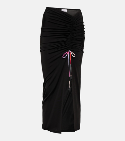 Pucci Asymmetric Ruched Slit Midi Skirt In Black