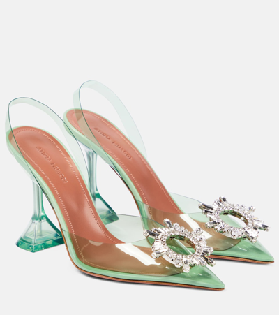 Amina Muaddi Begum Embellished Pvc Slingback Pumps In Green ModeSens
