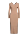 Kaos Woman Maxi Dress Camel Size M Viscose, Polyester, Polyamide In Beige