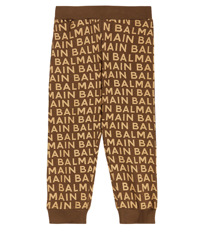 Balmain Kids' Bedruckte Jogginghose Aus Baumwolle In Brown