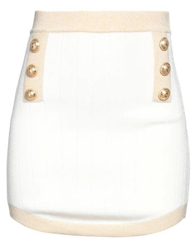 Balmain Woman Mini Skirt Cream Size 8 Viscose, Polyester, Metallic Fiber In White