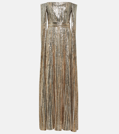 Elie Saab Off The Shoulder Sequin Tulle Gown In Metallic